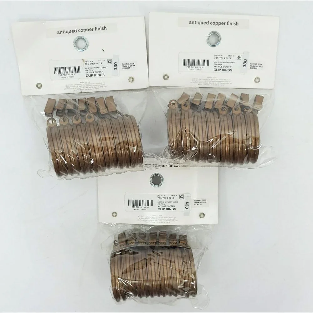 3 Pkg Martha Window Curtain Clip Rings Antiqued Copper Finish Fit 1.25
